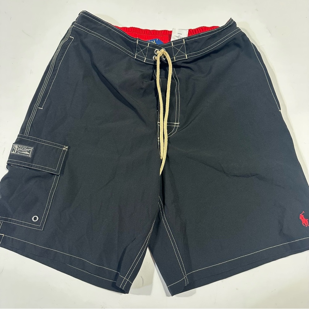 Ralph Lauren Red and Blue Polo Label swim shorts